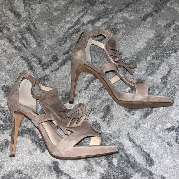 INC Sayge Beige Suede Fringe Heels - Picture 2 of 9